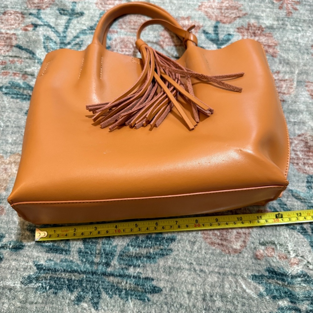 Colab Cognac Tote Bag with Tassel and Removable Shoulder Strap - Picture 6 of 10
